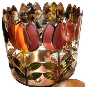 HTF NEW Bath & Body Works Tulip Floral Stained Glass 3-Wick Holder